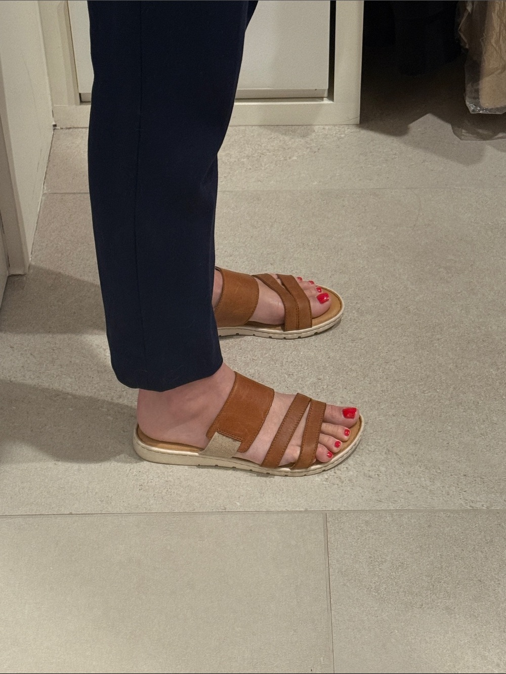 Born Tan Leather Triple-Strap Slide Sandals 8 - Picture 2 of 8